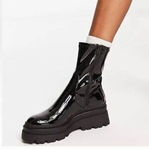 Aldo Bigshot Bootie Vegan Patent Leather Chinky Platform NEW 7.5
